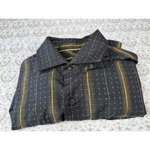 Tommy Bahama 100% Silk Shirt Long Sleeve Mens Size Medium Black‎ Gold